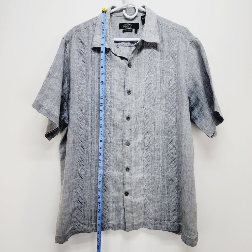 Nat Nast shirt American Fit Luxury Gray Short Sleeve Button-Up  L 100% Linen - Picture 4 of 8